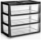 SIDSONS Jumbo Chest 4 Drawers Storage Unit, Plastic Drawers Home Office Closet Bedroom Dorm, Modular Storage Tower Cabinet Nursery School Storage Solution (Black/Clear, 3 Drawers Jumbo)