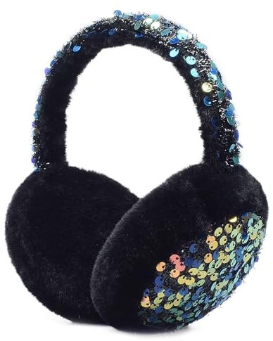 FakeFace Protège-oreilles Chaud à Paillettes pour Femmes Cache-oreilles en Peluche d'Hiver Mignon Oreillettes en Fourrure Portable Coupe-vent pour Ski Noël Extérieur