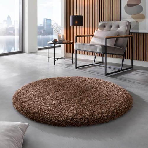 Taracarpet Shaggy Hochflor Langflor Teppich Twilight Luxus Qualität aus Belgien geeignet fürs Wohnzimmer Schlafzimmer und Kinderzimmer 8822 rost braun 200x200 cm rund