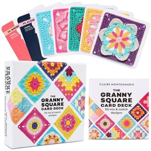 Byffoer Granny Square Häkel-Karten,50 Stück Mix und Match Designs Häkel-Karten, Granny SquareHäkel-Karten Mit Schrift und Foto zu Jedem Granny-Square Häkelkarten und Praktischem So-Geht's-Booklet