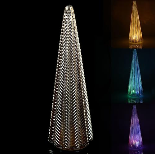 hvfun Albero di Natale in vetro mercurio da 30,5 cm con luci, timer da 6 ore, decorazione natalizia a batteria, costante e 7 colori che cambiano per un'atmosfera festiva e regalo-argento