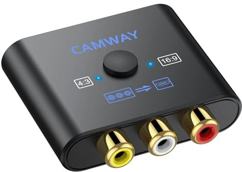 CAMWAY RCA auf HDMI Konverter, AV zu HDMI Adapter 16:9/4:3 Konvertierung 1080P Composite Cinch Video Audio Adapter, AV Adapter Unterstützt PAL/NTSC für Wii/PS1/PS2/N64/Xbox/DVD/VCR