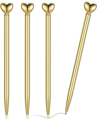 YUXIANLB 4 Stück Herzförmige Kugelschreiber Einziehbare Metall-Dekorationsstifte 1,0 Mm Schwarze Tinte Im Großpack Niedliche Stifte Geschenke Für Frauen Schule Büro Hochzeit Brautparty Babyparty Gold