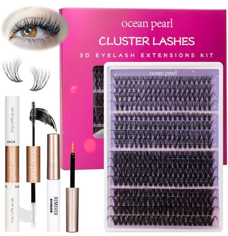 Ocean Pearl Cluster Lashes 320PCS Individual Eyelashes 30D+40D+80D+100D 4 Styles Eyelash Extensions Kit 12-20MM Lash Clusters DIY Eyelash Clusters with Super Lash Bond+Seal+Remover+Tweezer-4