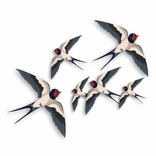 Lot de 6 autocollants hirondelles à décoller et coller - Parfaits pour couvrir les marques - Résistant aux intempéries - Pour voiture, douche et carrelage - Décoration murale - Imperméable - 0 %