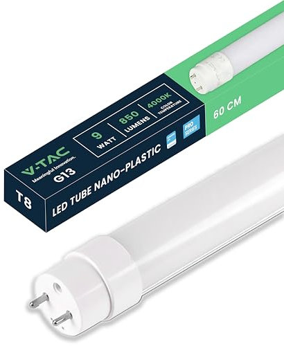 V-TAC LED Röhre 60 CM - T8 - G13 - Fassung 9W - 950 Lumen - Samsung Chip - Röhren für Decke, Wand, Garage, Geschäft - T8 LED-Röhre - Ersatz für Neonröhren - Licht 4000K Neutralweiß
