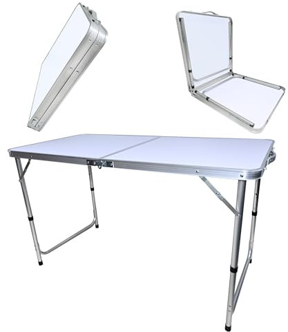 Tking Klappbarer Tisch Gartentisch Höhenverstellbarer Multifunktionstisch Mehrzwecktisch Campingtisch Klapptisch für Festivalls Märkte Campen Outdoor Weisse (90T x 60B x 40/70H cm)