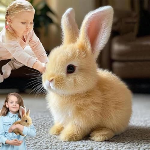 My Realistic Bunny Toy, Interaktives Elektronisches Hasens Kuscheltier mit Geräuschen Bewegungen, Hüpfendes Kaninchen, Osterhase Plüschtier für Ostern Weihnachtstag Geschenke