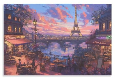 Eiffel Tower 3D Wandkunst Frischer Look Scenery of Paris Gemälde Bilder Druck Auf Leinwand, Das Bild Für Home Moderne Dekoration Stück Fertig Zum Aufhängen 20x30inch(50x75cm)