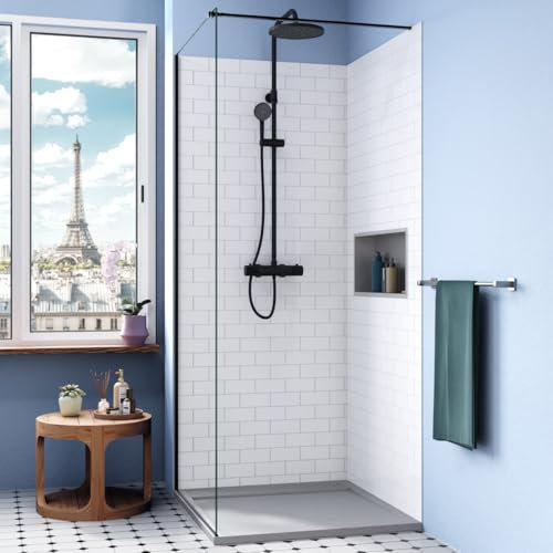 Ceramia Piatto Doccia in Pietra Sintetica | Antiscivolo, Effetto Pietra | Installazione da Appoggio o a Filo Pavimento | Grigio 80x80 cm