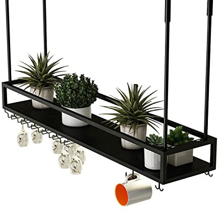 DFGHNBVC Ceiling Hanging Bar Unit Hanging Wine Rack Ceiling Wall-Mounted Wine Glass Holder Upside Down Wine Rack Wine Bottle And Plant Home Storage Shelf, Bar Restaurant Goblets D,120X25X21Cm