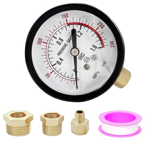 Suevut 1 x Manometer für Wasser- und Luftdruckmessung mit 3 Adaptern, Klebeband, für Pool und Hydraulik
