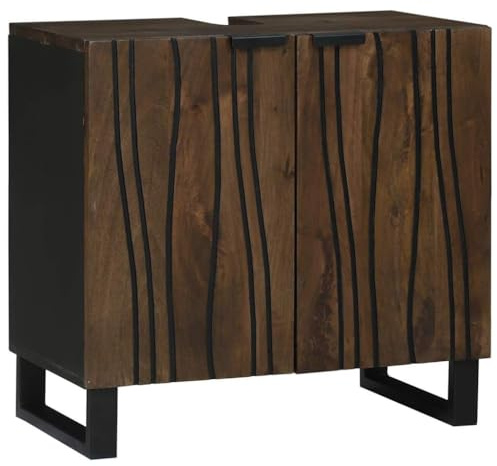 vidaXL Bathroom Sink Cabinet Walnut 62 x 33 x 58 cm Engineered Wood | Modern look with a smooth finish, Made from solid walnut and sturdy metal, Lots of space inside with 2 solid wood doors