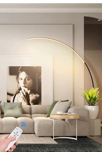 AstrizLamp LED Stehleuchte Wohnzimmer Modern Bogen Lampe Dimmbar mit Fernbedienung Innen Stehlampe Deko Schwarz Aluminium Bogenleuchte Acryl-Lampenschirm für Schlafzimmer Leselampe Sofa Büro H 170cm