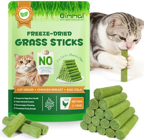Bâtonnet à Mâcher en Herbe à Chat 60g, Friandises Lyophilisées pour Chats, Récréations Comestibles pour Nettoyer Les Dents et Éliminer Les Boules de Poils, Saveur Poulet Naturelle