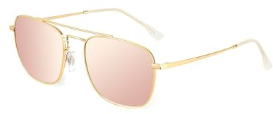 JIM HALO Lunettes de soleil aviateur carrées rétro avec verres en verre de qualité supérieure - Lunettes plates en métal - Pour homme et femme, Monture dorée/verre rose miroir, Taille unique
