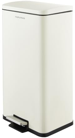 Morphy Richards Kitchen Bin 30L, Pedal Rubbish Bin with Soft Close Lid, Slim Waste Bin, Removable Inner Bucket, Space-Saving Design, Equip Collection, Design for Home & Kitchen, Cream, 880002