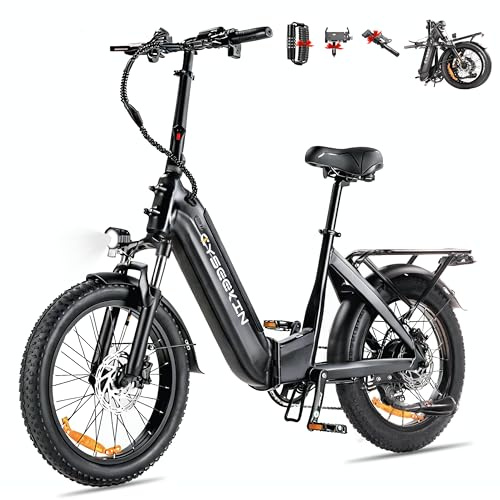 Cyseekin C20 E Bike Vélo pliant 20 x 3,0 avec freins hydrauliques, batterie 48 V 15,6 Ah jusqu'à 120 km, moteur 250 W 25 km/h, écran couleur LCD Shimano 7 vitesses Vélo électrique pour homme et femme