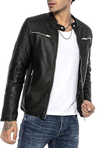 RED BRIDGE Giacca da Uomo in pelle sintetica ecopelle Giubbino mezza stagione stile biker Nero M