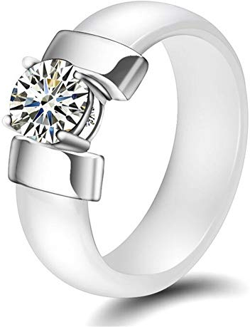 PAURO Damen Schmuck Hoch Poliert Mit Zirkon Engagement Hochzeit Band Ringe Keramik Weiß Silber Größe 62 (19.7)