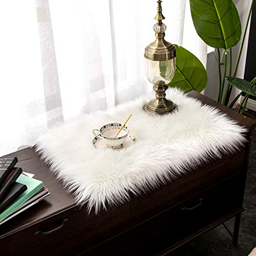 Teppich Wölkchen Schaffell Lammfell Imitat Fellteppich Kunstfell Teppich Waschbar - Flauschiger Teppich Wohnzimmer, Bettvorleger Schlafzimmer - Weiss - 40x60 cm