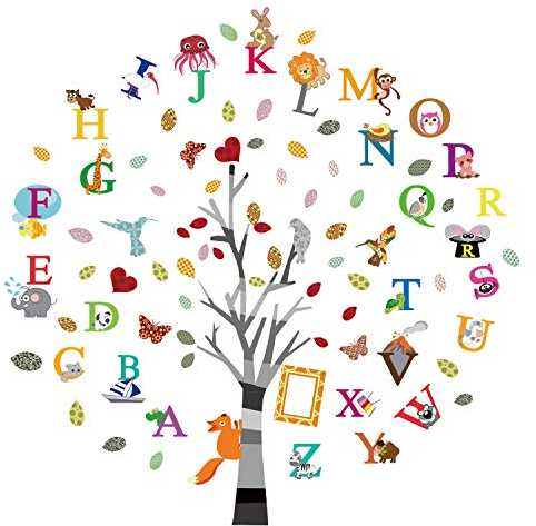 ufengke Wandtattoo Alphabet ABC Baum Wandsticker Wandaufkleber Tiere Buchstaben für Kinderzimmer Babyzimmer