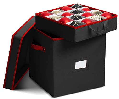 Premium Christmas Bauble Storage Box With Dividers - 64 Compartment Xmas Ornament Storage Box - Designed for Delicate Christmas Decorations & Baubles - Tear Proof 600D Oxford Fabric - 5 Year Warranty