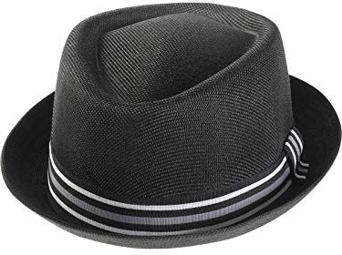 Harrys-Collection Pork Pie Hut mit gestreiftem Stoffband, Kopfgröße:57, Farben:schwarz