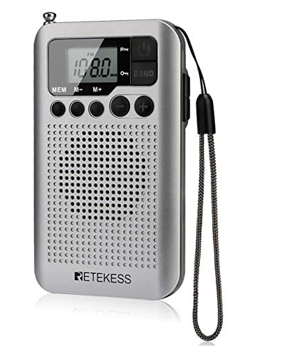 Retekess TR106 Radio Portátil Pequeña,Transistor FM Am,Digital de Bolsillo,Temporizador para Dormir,Botón de Bloqueo,AAA Pilas,Estación de Memoria, (Plata)