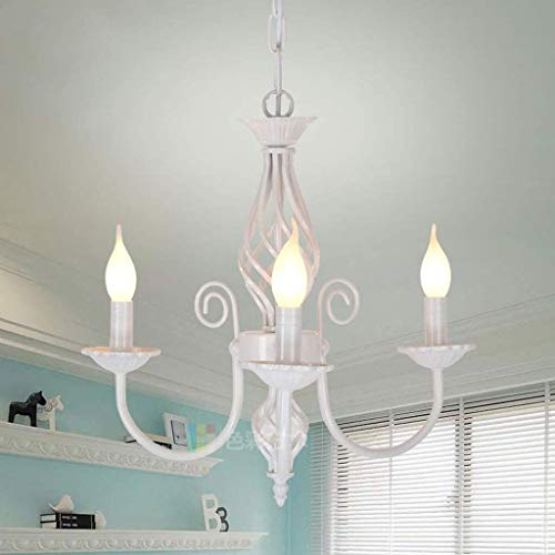 Anhänger Lampenschirm Kronleuchter Retro Restaurant Classic Candle Kronleuchter Anhänger Höhenverstellbar E14 Pendelleuchten Schmiedeeisen, Hänge Kronleuchter Beleuchtung,Weiß,3 heads /50cm