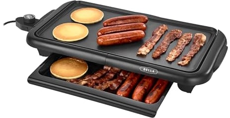 BELLA 14912 Electric Griddle with Warming Tray w, Ceramic Aluminum, Black