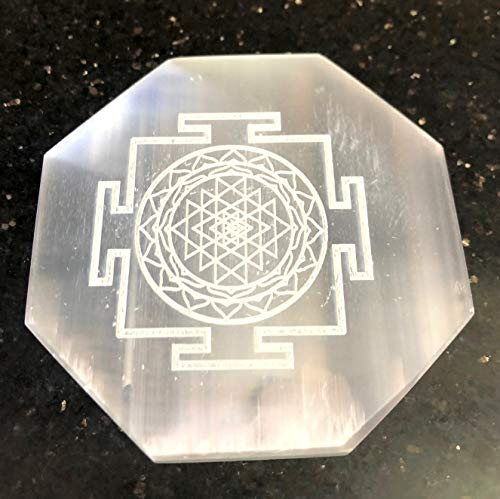 crystalmiracle Selenite 3 Inches Etched Charging Plate Crystal Healing Reiki Feng Shui Gemstone Gift Energy Handcrafted