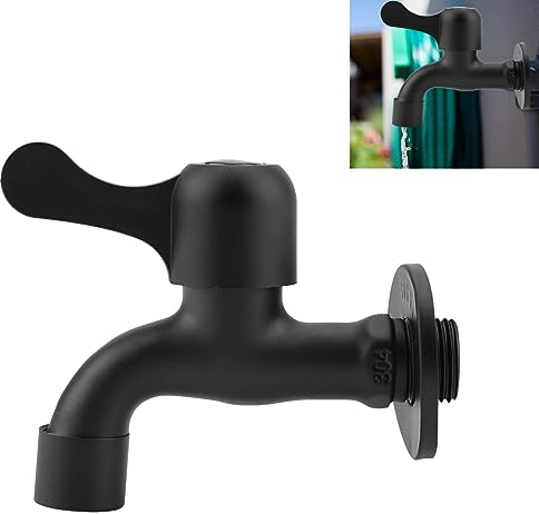 Kathlen Rubinetto in acciaio inossidabile - Rubinetto per acqua da giardino in acciaio inossidabile 304 nero con montaggio a parete per bagno per giardino e bagno cucina