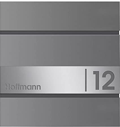 Frabox® Design Briefkasten LENS Graualuminium RAL 9007 mit Hausnummer & Namen u. Zeitungsfach