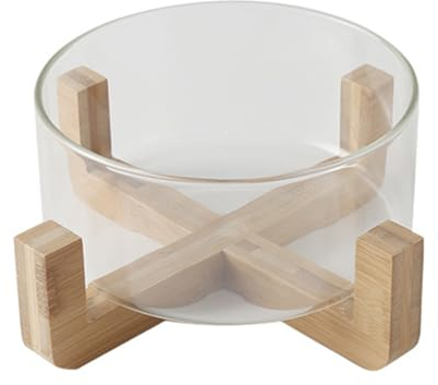 Cabilock Saladier en verre transparent avec support en bois pour apéritifs, desserts, snacks, fruits, snacks, maison, hôtel, restaurant, fête