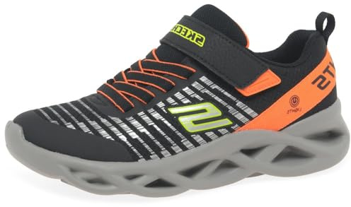 Skechers Twisty Brights Sneaker für Jungen, Schwarz Textil Orange Silber Trim Lime Tri, 30 EU