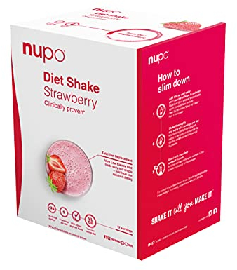 NUPO Diet Shake Fraise – Shakes diététiques de qualité supérieure pour la gestion du poids I Shake de remplacement de repas cliniquement prouvé pour le contrôle du poids I 12 portions I Sans OGM