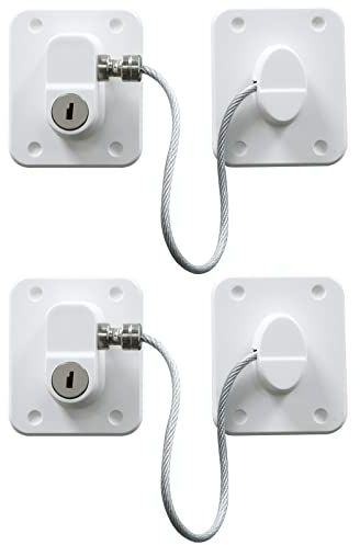 AOSITE Child Winodw Lock Self-Adhesive 2 Pieces Drawers Child Lock Cabinet Lock with Key Fridge Lock Cabinet Child Lock for Door Cabinets No Drilling Required White