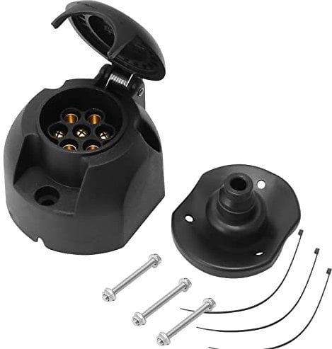 AGRISHOP 12v 7Poli Presa del Rimorchio,Adattatore Presa Elettrica Rimorchio 7 Vie Impermeabile Presa 7Poli Connettore Gancio Traino,Femmina Staffa Bullone Dado Gomma Guarnizione perCaravan Trattore