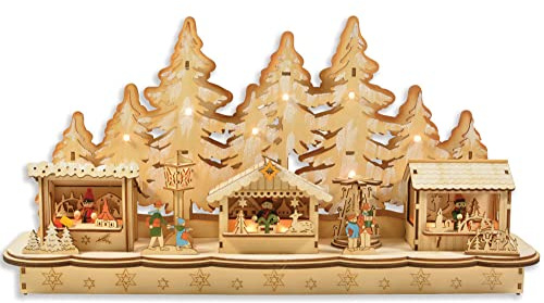 Riffelmacher Fensterleuchter Weihnachtsmarkt 48 x 25 cm 76367 | Natur - Holz Handwerkermarkt Weihnachtsdeko Holzleuchter Beleuchtet Weihnachten Advent