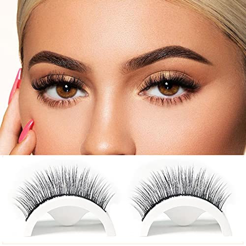 Reusable Self-Adhesive False Eyelashes No Glue Lashes Eyelashes Easy To Put On Handmade False Eyelashes for Women and Girls 2 Pairs (W03)