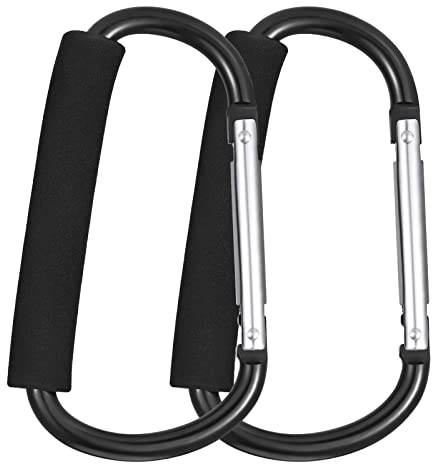 Fuyamp 2 Pack Buggy Clips Pram Hooks Stroller Carabiner,6.3” Black Pushchair Hook Clip,Universal Large Baby Carriage Hook Buggy Hook Stroller Accessories for Hanging Diaper and Shopping Bags