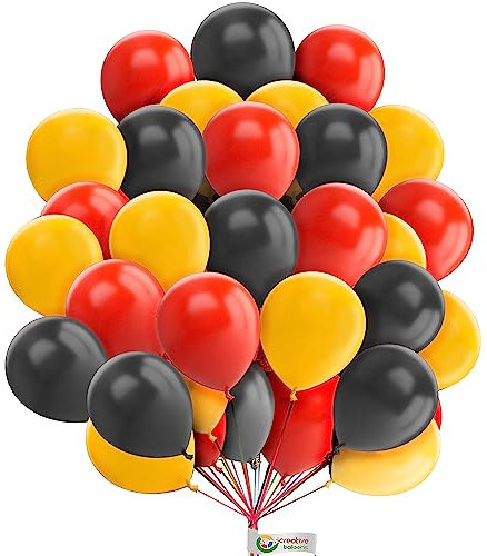 Lot de 30 ballons de fête en latex multicolores pour la coupe du monde de football ouganda - 25,4 cm - Rouge/jaune/noir