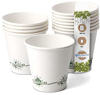 GREENBOX Recycelbare Pappbecher Kaffee weiß mit EcoUp© Icon und PLA Beschichtung I 50 Coffee To go Einwegbecher biologisch abbaubar 180 ml 7,5 oz I Kaffeebecher Trinkbecher Einmalbecher