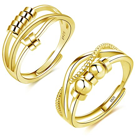 Loutade Silber Anxiety Rings, 925 Sterling Silber Angst Ringe, Offen Einstellbar Anti-Stress Ringe Dekompressionsringe, Unendlichkeit Spinner Anxiety Fidget Ringe Damen Gold, Zappelringe Fidget Ringe