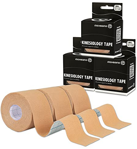 Rehband Kinesiologietape 5cm x 4,5m, Kinesiologie Tape zur Selbstanwendung, Muskel Tape, Physio Sport-Tape zur Unterstützung von Gelenk & Muskulatur, Schulter, Knöchel, Ellbogen & Knieschmerzlinderung
