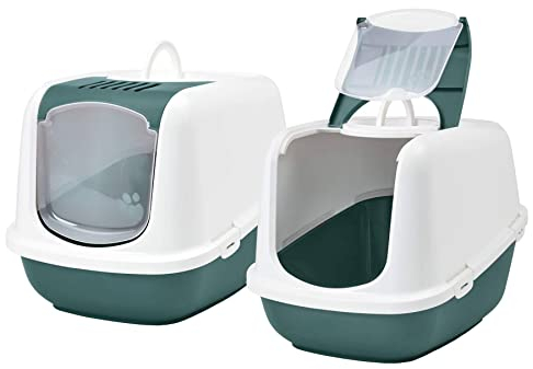 2er Sparpack XXL Katzentoilette Nestor Jumbo Weiss-dunkelgrün