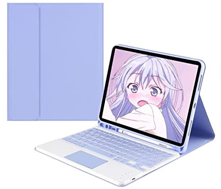 ZKAIAI Teclado Bluetooth Español para iPad Mini 5 2019 7.9, Funda con Teclado Trackpad QWERTY Extraíble Bluetooth para iPad Mini 5/4/3/2/1, Teclado Tablet Portátil con Soporte de Lápiz, Púrpura