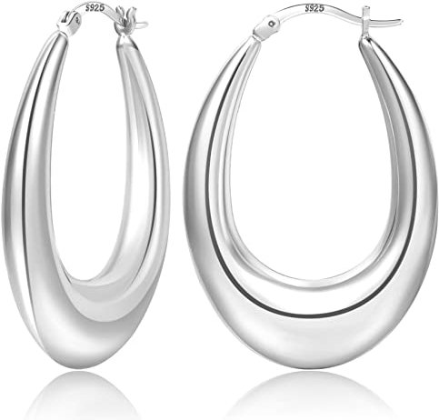 PABBEU Silber Creolen Damen 925, Hypoallergene Silberne Ohrringe Damen Ohrringe Creolen Silber, Leichte Klobige Ohrringe Silber für Damen (30MM)