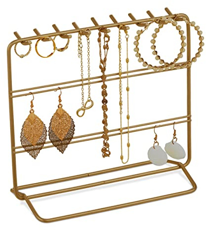 Relaxdays Stand, Chains, Jewellery Storage, HxWxD: 18 x 20 x 9 cm, Earring Holder Metal, Bronze, Iron